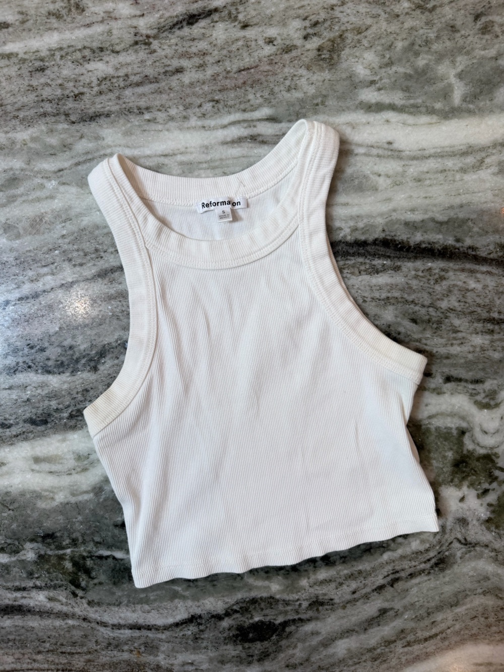 Reformation White Ribbed Crop Tank Top